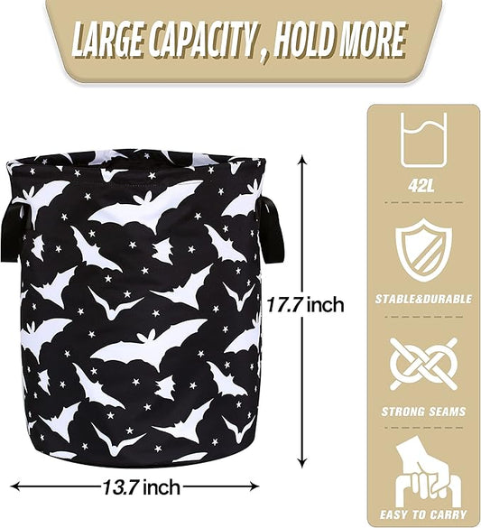 Goth Bats Laundry Basket Halloween Foldable Oxford Cloth Funny Tote Bag Laundry Hamper Clothes Storage Bucket Organizer For Bathroom/Laundry Storage/Bedroom Storage Basket 17.7x13.7Inch