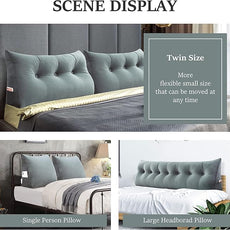 Johnear Wedge Headboard Large Bolster Pillow Reading Pillows for Sitting in Bed Adult， Velvet Triangular Cushion Backrest Lumbar Back Support Upholstered Daybed Sit Up Book Pillows（Lightgray, King）