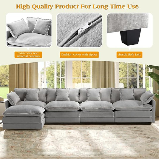 149.2" Modular Sectional Sofa,L Shaped Couch for Living Room,Modern Deep Seat Sofa 4 Seater Chenille Fabric Comfy Cloud Couches with Throw Pillows & Movable Ottoman