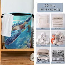SeaTurtle Ocean Laundry Hamper,Coral Dirty Clothes Laundry Basket with Handles Waterproof Oxford Cloth Storage Basket for College Dorms Bathroom Bedroom 16