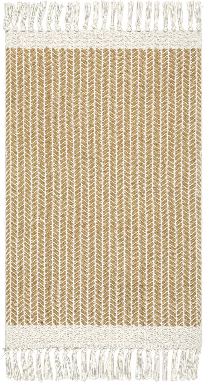 Lahome Boho Bathroom Rugs, Small 2x3 Front Door Mat Lightweight Kitchen Rug Woven Cotton Area Rug with Tassels, Farmhouse Non Shedding Washable Throw Rug Low Pile Carpet for Entry Laundry, Khaki