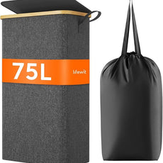 Lifewit 75L Slim Laundry Hamper with Lid, Narrow Laundry Basket with Removable Bag & Bamboo Handles, Fodable Thin Dirty Clothes Hamper for Laundry Collapsible Bin for Bathroom Bedroom Dorm, Dark Gray
