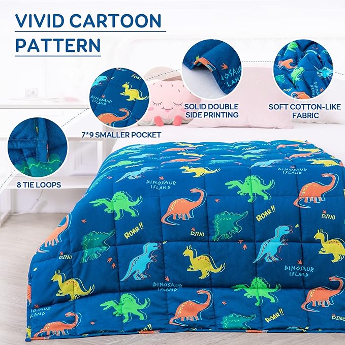 Kivik Weighted Blanket 5lbs, Blue Dinosaur Heavy Throw Blanket, Small Weighted Cooling Blankets 5 Pounds, 36x48 Inches Blue