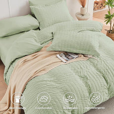 HYMOKEGE Light Green Twin Comforter Set Seersucker 5 Pieces, All Season Luxury Bed in a Bag for Bedroom, Bedding Set with Comforters, Sheets, Pillowcase & Shams