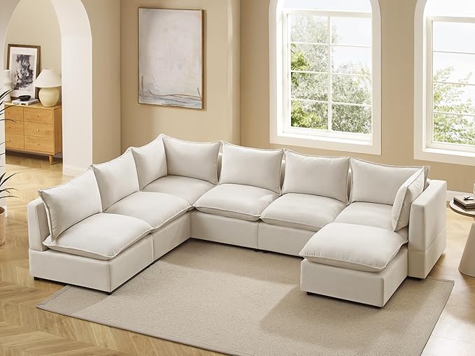 VANOMi Modular Sectional Sofa, 6 Seater Sleeper Sectional Sofa Modular Sectional Couch for Living Room, Sofa Bed-M