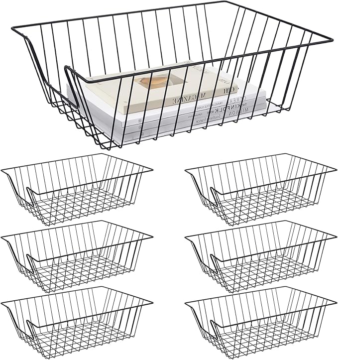 Yeaqee 6 Pcs Letter Tray Wire Paper Trays Stackable File Desk Organizer Metal File Paper Holder Basket for Desk Desktop Letter Storage for Office Home Classroom School(17'' x 12'' x 5 '',Black)