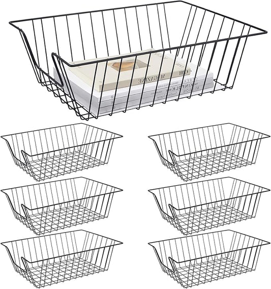 Yeaqee 6 Pcs Letter Tray Wire Paper Trays Stackable File Desk Organizer Metal File Paper Holder Basket for Desk Desktop Letter Storage for Office Home Classroom School(17'' x 12'' x 5 '',Black)