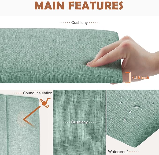 IFNOW Upholstered Wall Mounted Headboard, 3D Soundproof Wall Panels Peel and Stick for King Size, Reusable and Removable Tufted Bed Headboard in Grass Green (12 Panels, 10" x 24")