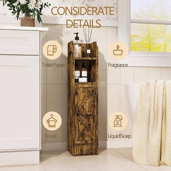 Small Bathroom Storage Cabinet, Toilet Paper Storage,Corner Floor Cabinet with Doors and Adjustable Shelf,Bathroom Organizer for Small Spaces Retro