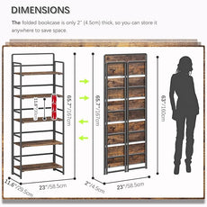 4NM No Assembly 5 Tiers Folding Bookshelf Storage Shelves Vintage Bookcase Standing Racks Study Organizer Home Office (Rustic Brown Black)