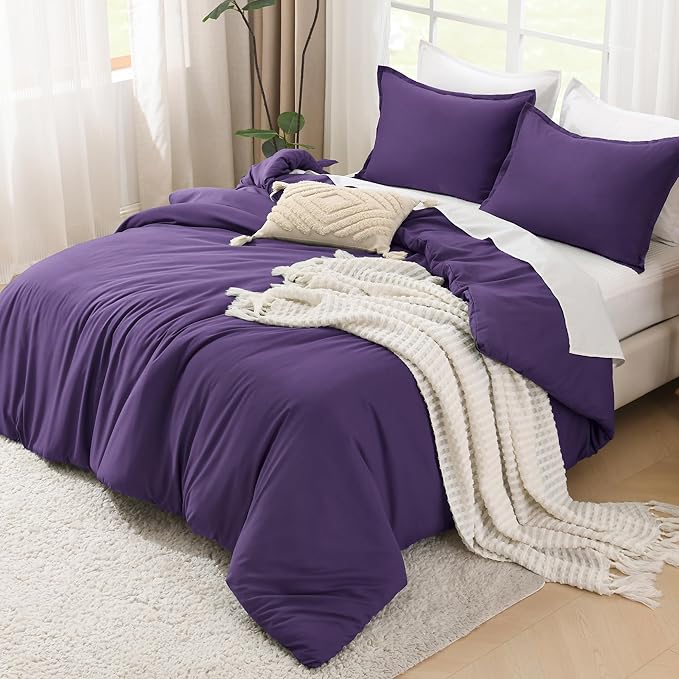Litanika Comforter Set, Lightweight Solid Bedding Comforter Set, Fluffy Down Alternative Bed Set, Purple, California King