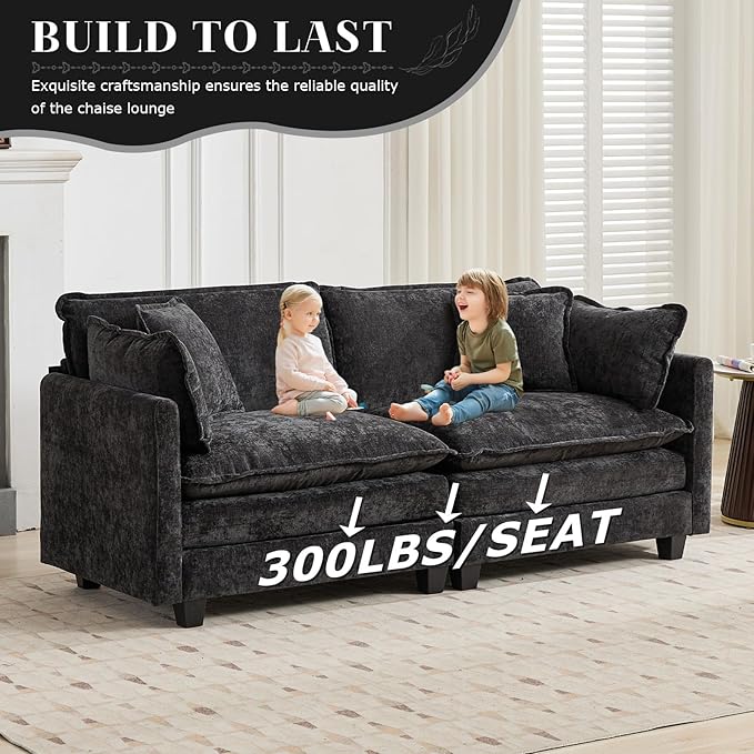 SoarFlash 77.95" Chenille Sectional Sofa, Comfy Modular Loveseat Sofa, Modern 2-Seat Couch Deep Seat Sofa Set for Living Room,Black