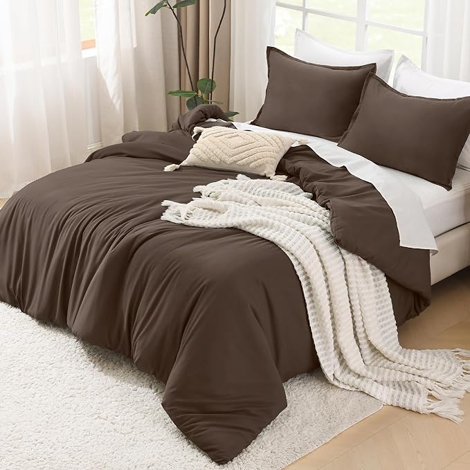 Litanika Comforter Set, Lightweight Solid Bedding Comforter Set, Fluffy Down Alternative Bed Set, Chocolate, Super King Plus