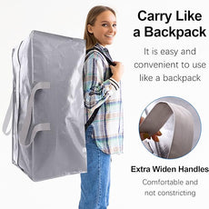 12 Pack Heavy Duty Extra Large Moving Bags W/Backpack Straps - Strong Handles & Zippers, Storage Totes For Space Saving, Fold Flat, Alternative to Moving Box and Storage Bin, Silver