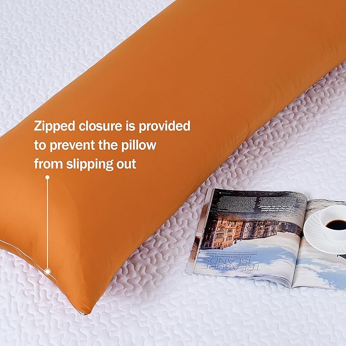 100% Cotton Body Pillow Case Cover with Zipper Wrinkle-Free, 400 Thread Count Super Soft Pillow Case for Body Pillow, Cooling Long Pillow Protector 21" x 54" Autumn Orange