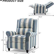 Recliner Chair, Modern Pushback Armchair with Adjustable Backrest & Footrest for Bedroom, Living Room (Navy Blue Stripe,Set of 1)