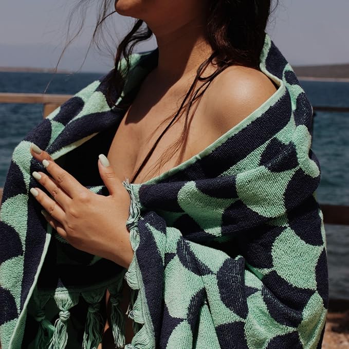 sea me at home 100% Turkish Cotton Bath, Beach, and Pool Towel with Unique Design - 31x62 Inches (Nautical Mint)