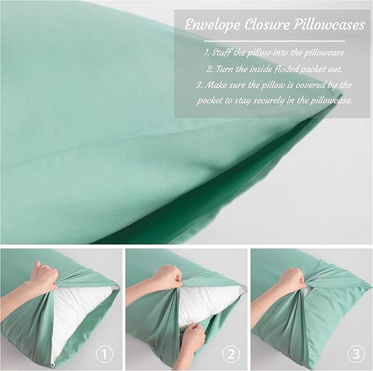 NTBAY Microfiber Body Pillowcase Set, 20x54 Inches, Mint Green, Soft, Wrinkle, Fade Resistant, Envelope Closure, 2 Pc