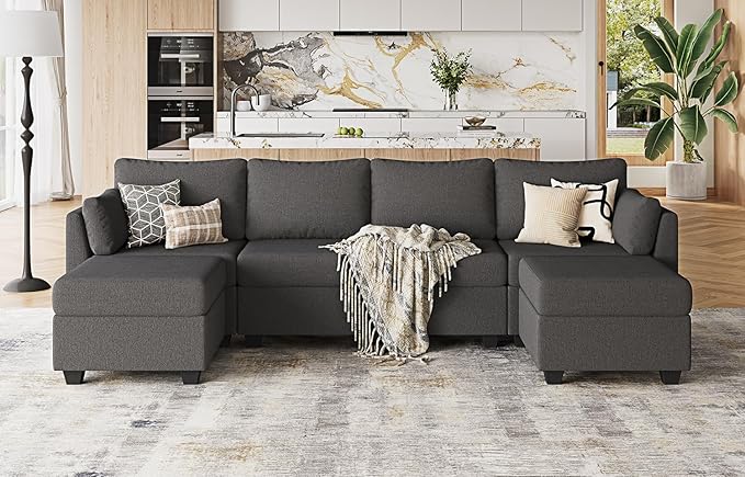 114.17" Modular Sectional Sofa, 6 Seat Modular Couch with Storage, Memory Foam, Convertible Sectional Couches for Living Room, U Shaped Comfy Modular Sofa with Chaise, Dark Grey