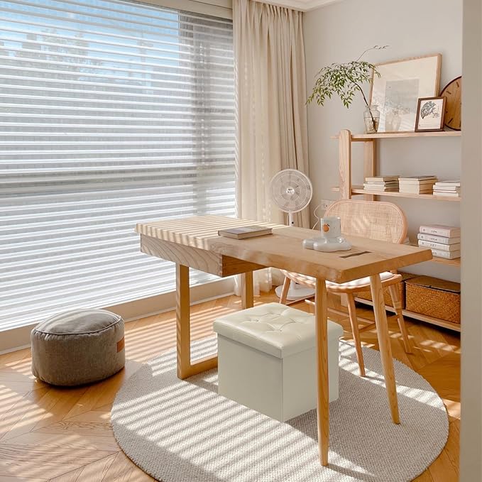 AmasSmile Storage Ottoman Folding Foot Rest Stool, Leather Footstool Bench, Short Ottoman Stool, Storage Foot Rest Store, Books (Beige, 17" D x 13" W x 13" H)