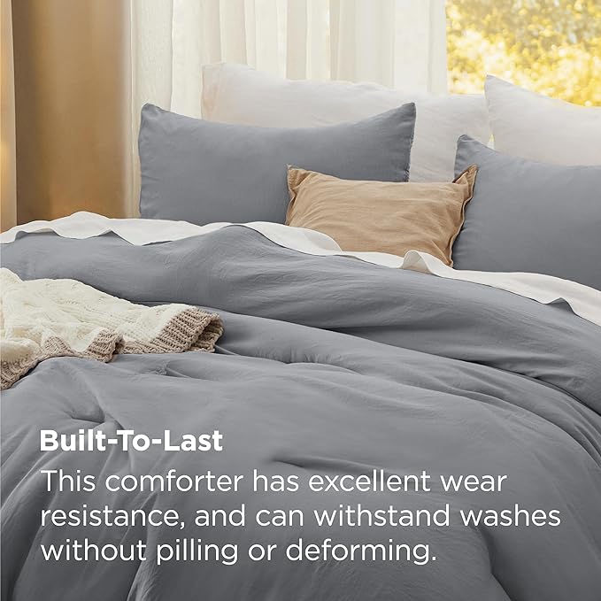Bedsure Oversized King Size Comforter Set, Grey Soft Prewashed Bedding for All Seasons, 3 Pieces GentleSoft™ Bed Set, 1 Lightweight Comforter (120"x98") and 2 Pillowcases (20"x36")