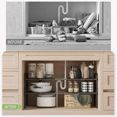 NETEL Under Sink Organizers and Storage, 2 Tier Expandable Under Cabinet Organizer Shelf with 8 Removable Panels,under sink shelf bathroom,Adjustable Shelf for Cupboard