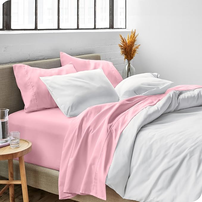 Bare Home Queen Sheet Set - Luxury 1800 Ultra-Soft Microfiber - Double Brushed - Deep Pockets - Easy Fit - 4 Piece Set - Bedding Sheets & Pillowcases (Queen, Light Pink) BareHome