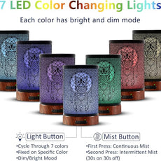 EQUSUPRO Essential Oil Diffuser 150ml Metal Aromatherapy Oil Diffuser Ultrasonic Cool Mist Diffuser with Auto Shut-Off Protection,7 Colors Changed LED for Home Office SPA Yoga (Owl)