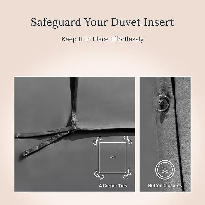 California Design Den King Duvet Cover Cotton - Winner Good Housekeeping Best Bedding Awards 2025, Premium 400 Thread Count Sateen, 100% Cotton Duvet Cover King, Button Closure & Corner Ties - Grey