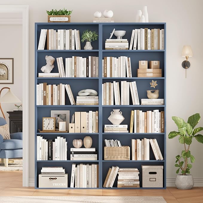FOTOSOK 6-Tier Open Bookcase and Bookshelf, Freestanding Display Storage Shelves Tall Bookcase for Bedroom, Living Room and Office, Blue
