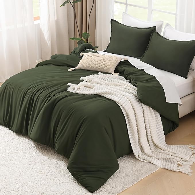 Litanika Comforter Set, Lightweight Solid Bedding Comforter Set, Fluffy Down Alternative Bed Set, Dark Olive Green, King
