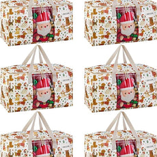 VENO 6 Pack Moving Bags, Large Christmas Storage Bins with lids, Packing Supplies for College, Alternative to Moving Boxes, Foldable, Heavy-Duty Tote, Christmas Pattern (Holiday Pups, 6 Pack)