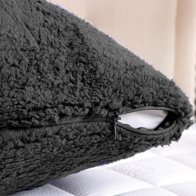Reafort Ultra Soft Sherpa Pillowcases Pillow Covers Standard Size 20"x26" Pack of 2 with Zipper Closure (Black, 20”x26” Standard Sham)