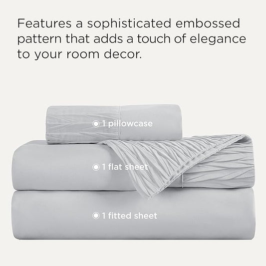 Bedsure Twin Sheets Set - 3 Pieces Soft Twin Bed Sheets - Breathable & Cooling - Hotel Luxury - Easy Care Polyester Microfiber Bedding for Women, Men, Light Grey