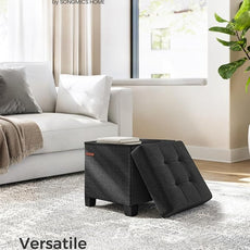 SONGMICS Storage Ottoman, Small Ottoman Foot Rest with Legs, 15 x 15 x 15.7 Inches Foot Stool, Load up to 660 lb, for Living Room, Bedroom, Dorm, Ink Black ULSF014B01