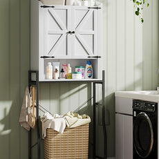 Over The Toilet Storage Cabinet, Over Toilet Organizer with 2-Door & Metal Stand, Bathroom Organizers and Storage with Adjustable Shelves for Bathroom, Restroom, Laundry, White