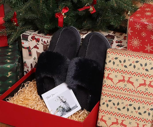 KuaiLu Womens Fluff Dual Memory Foam Slippers Ladies Cozy Arch Support Warm Scuff Slippers Slip on Comfy Winter House Shoes with Non-Slip Indoor Outdoor Hard Sole