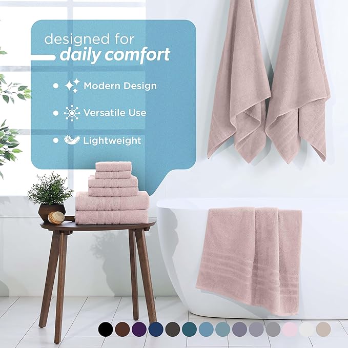 Martex 6-Piece Towel Set – Ultimate Performance – 100% Cotton – 2 Bath Towels – 2 Hand Towels – 2 Wash Cloths – Versatile – Low-Linting – Supersoft & Absorbent Bathroom Set – Easy Care – Crystal Pink