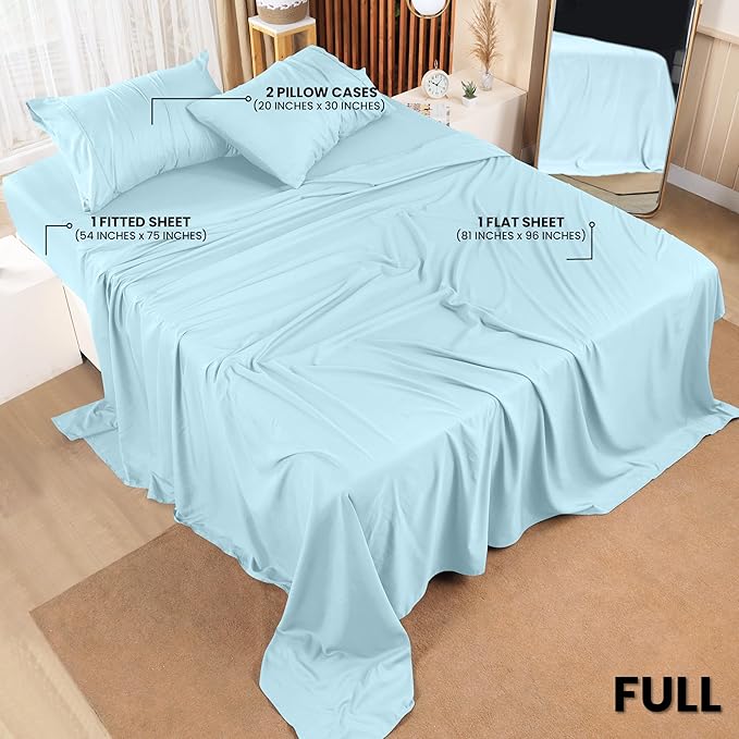 Utopia Bedding Full Sheet Set – 4 Piece Bed Sheets for Full Size Bed, Soft and Breathable Microfiber, Includes 1 Fitted Sheet, 1 Flat Sheet and 2 Pillowcases (Ice Blue)