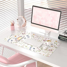 QIYI Floral Mouse Pad, Large Desk Mat for Desktop, Women Girls Watercolor Flowers Office Décor Desk Accessories, PU Leather Waterproof Gaming Mousepad, Wildflowers Desk Pad Computer Mat, 31.5