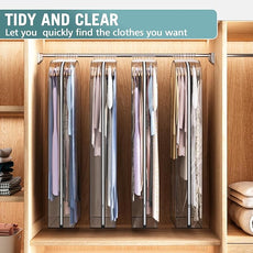 Clear Garment Bag for Hanging Clothes 10” Gusseted, 60” Suit Bags for Open Closet Storage Plastic Clothes Cover for Coat, Dress, Shirts, Fur, Jacket, Wardrobe Protectors, 4 Pack
