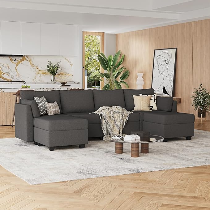 114.17" Modular Sectional Sofa, 6 Seat Modular Couch with Storage, Memory Foam, Convertible Sectional Couches for Living Room, U Shaped Comfy Modular Sofa with Chaise, Dark Grey