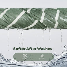 JELLYMONI Cotton Duvet Cover Cal King Size - Green Striped Comforter Cover with Button 100% Washed Cotton 3PCS Breathable Soft Bedding Set Duvet Cover 104×98in & 2 Pillowcases (NO Comforter)