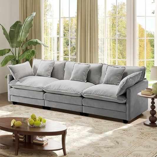 113.4" Modular Sectional Sofa,Cloud Couch for Living Room, Modern Deep Seat Sofa 3 Seater Chenille Fabric Comfy Couches with Throw Pillows for Apartment