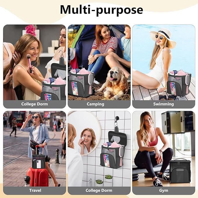 Mesh Shower Caddy Portable Beach Bag College Dorm Room Essentials Tote Bag for Bathroom,Gym,Travel,Camping Quick Dry Hanging Shower Organizer Bags for Women Men College Student