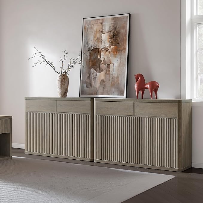 SICOTAS Buffet Cabinet with Storage - Storage Cabinet Sideboard with Doors & Shelves Accent Credenza Buffet Table with 4 Drawer Buffets & Sideboards for Living Room Dining Room Kitchen Entryway Office