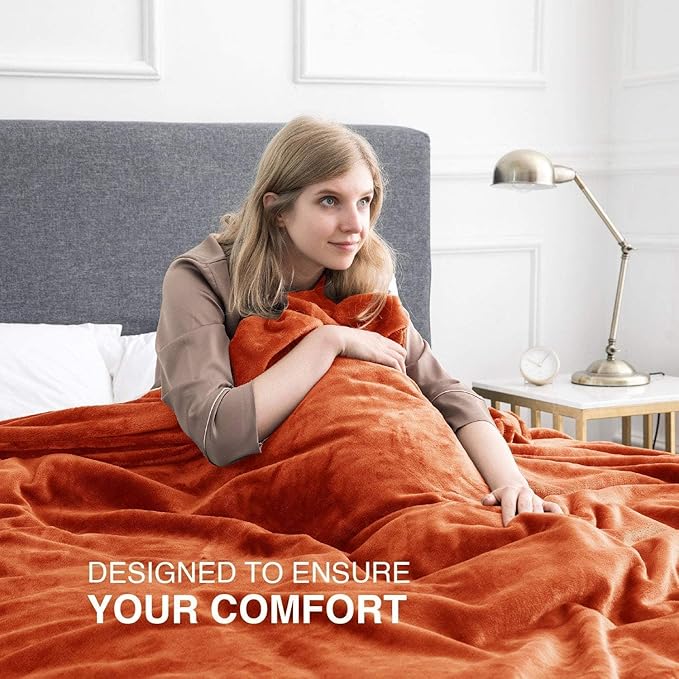 IR Imperial Rooms Fleece Blankets Queen Size 90x90 Inches- 8 Pack - Super Soft Fluffy Throw Blanket for Sofa and Bed - Warm and Cozy Lightweight 400 GSM Microfiber Bed Throws Blankets (Queen, Rust)