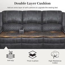 3 Seater Recliner Sofa Set with 2-Tier Cushion, 3+1 Pieces in Living Room, 3 Seater Reclining Couch Velvet Fabric with Removable Console, 1 Oversize Recliner Chair Sofa Seat - Grey