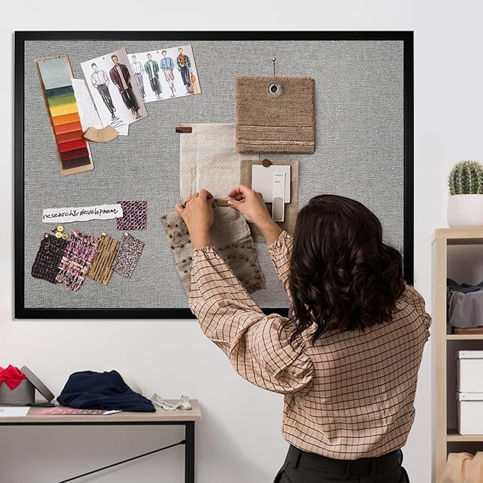 Bulletin Board 48 x 36 Inch, Foldable Cork Board for Walls, Wood Framed Bulletin Boards with Grey Canvas, Wall Mounted Corkboard for Office School Home Decorative