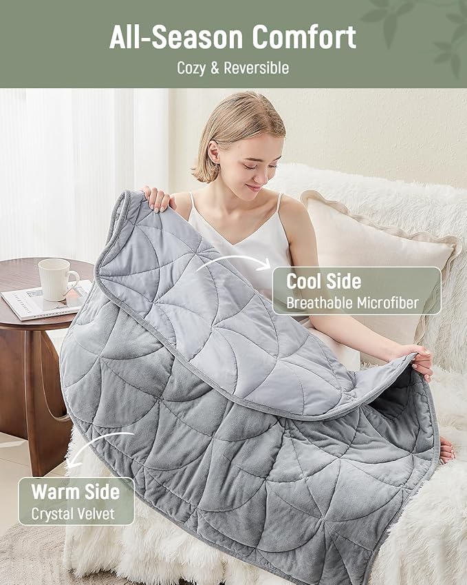 Weighted Lap Blanket 7 lbs for Adults, Luxury Soft Small Weighted Blanket, Compact Portable Weighted Lap Pad for Relaxation, Sleeping, Travel, All-Season Use, Light Grey, 40" x 52"